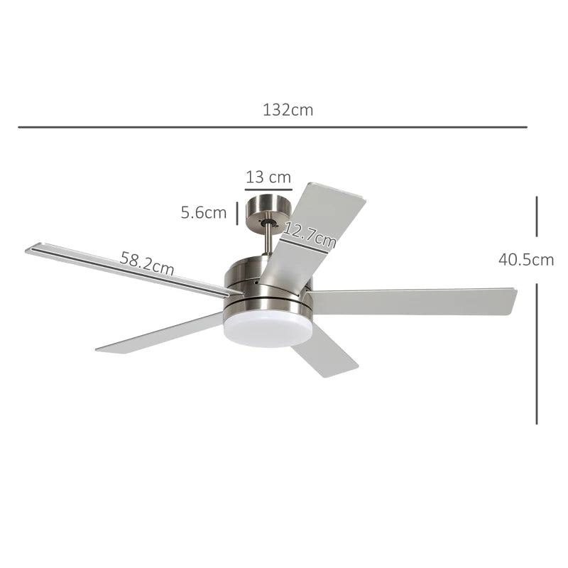 52" Silver and Beech Wood-effect Ceiling Fan with Light and Remote