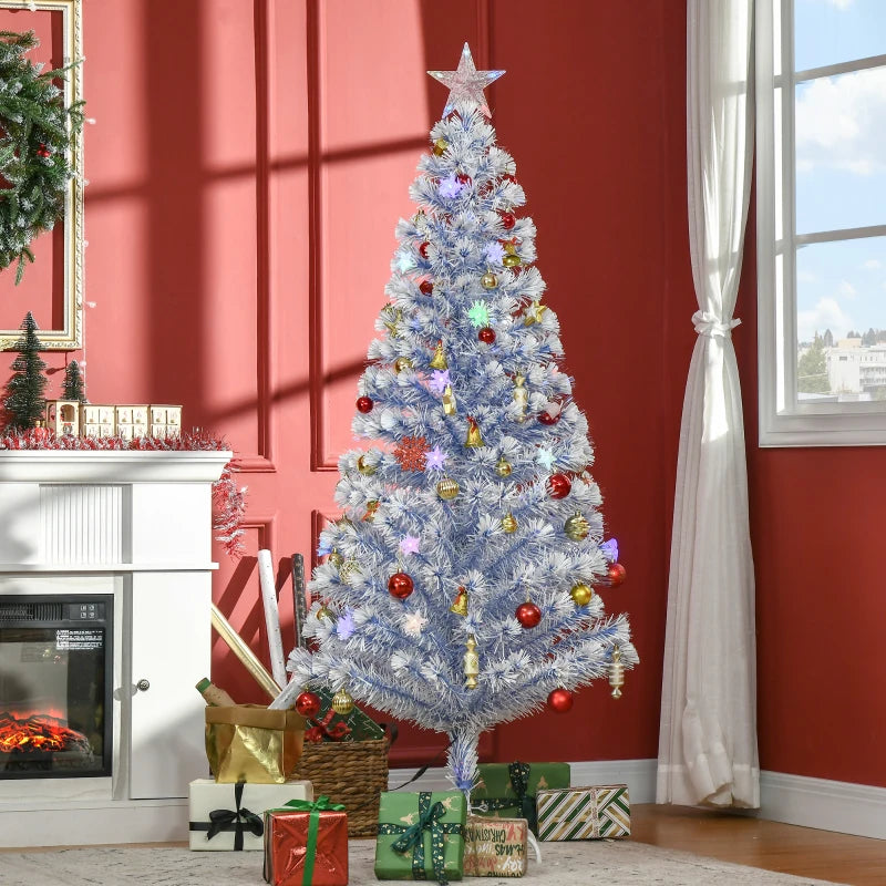 6ft Pre-Lit White Blue Fibre Optic Christmas Tree with LED Lights