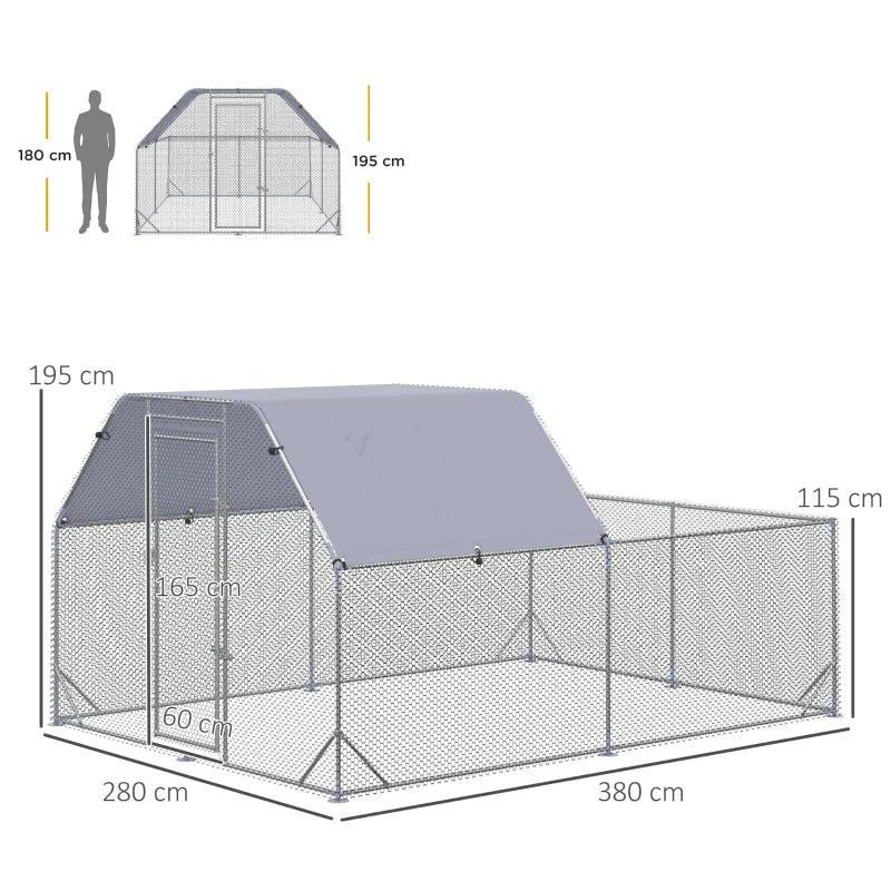 Large Outdoor Chicken Run with Roof, Hen House for 10-12 Chickens, 2.8 x 3.8 x 2 m