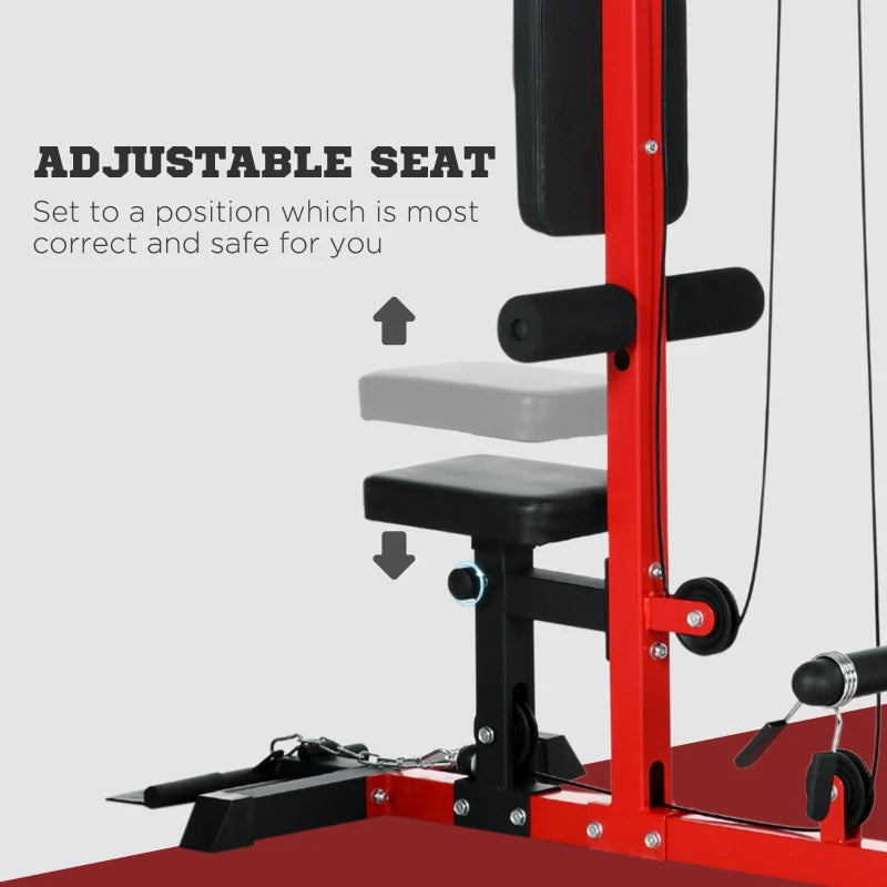 Red Pull Up Station with Adjustable Seat and Lat Pulldown - Home Gym Fitness Equipment