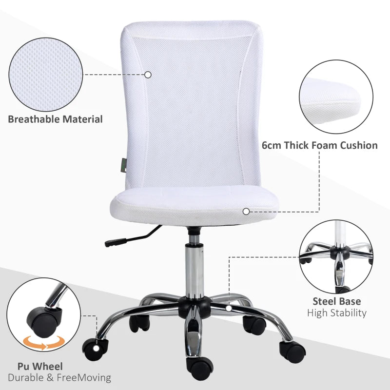 White Mesh Office Chair with Adjustable Height and Swivel Wheels