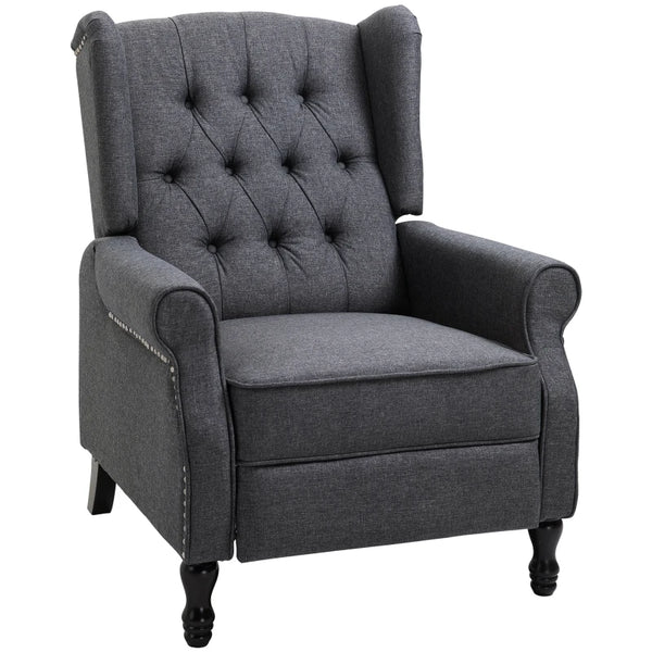 Dark Grey Reclining Wingback Armchair with Footrest