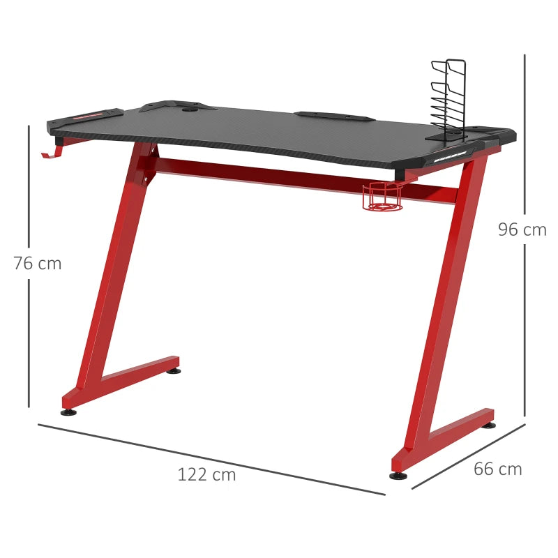 Carbon Fibre Gaming Desk, Black/Red, 122 x 66 cm