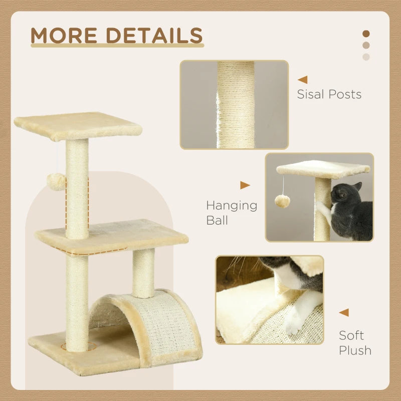 72cm Cat Tree with Scratching Post & Pad - Cream White