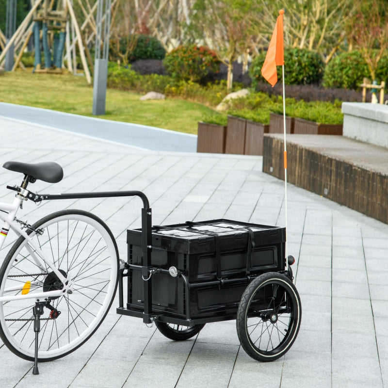 Black Steel Bike Cargo Trailer with 65L Storage Box, Reflectors - 40KG Capacity