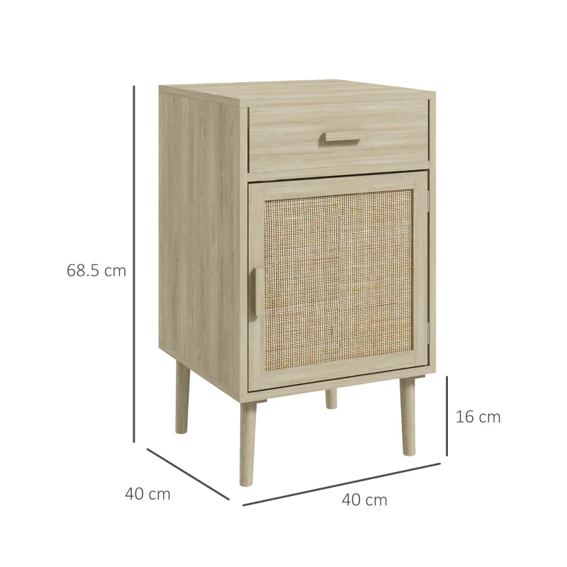 Rattan Boho Bedside Tables Set of 2, Natural Wood Effect