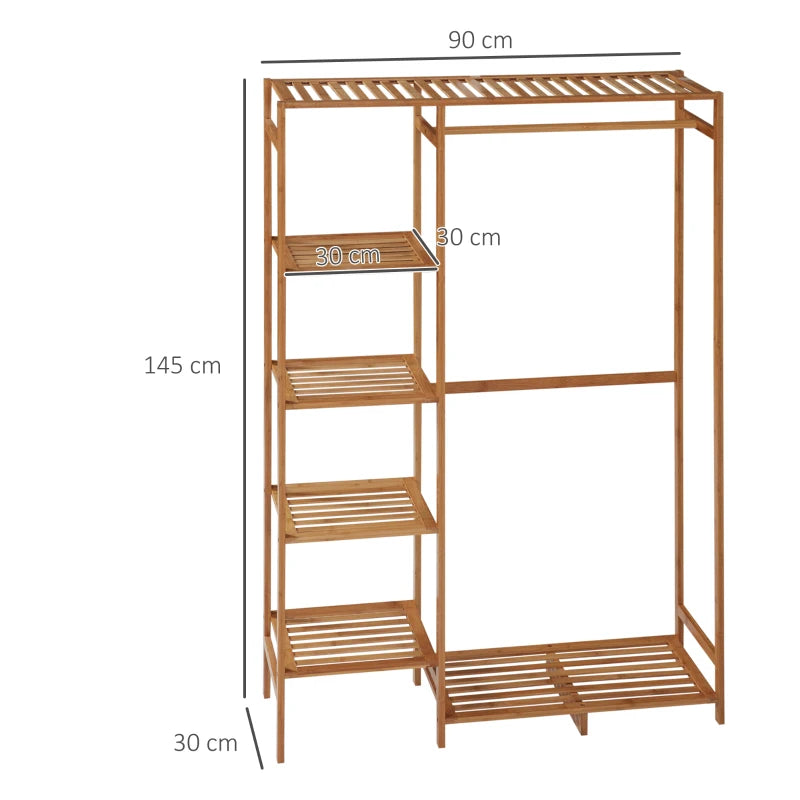 Bamboo Garment Rack with 6-Tier Storage Shelf - Natural Wood Color