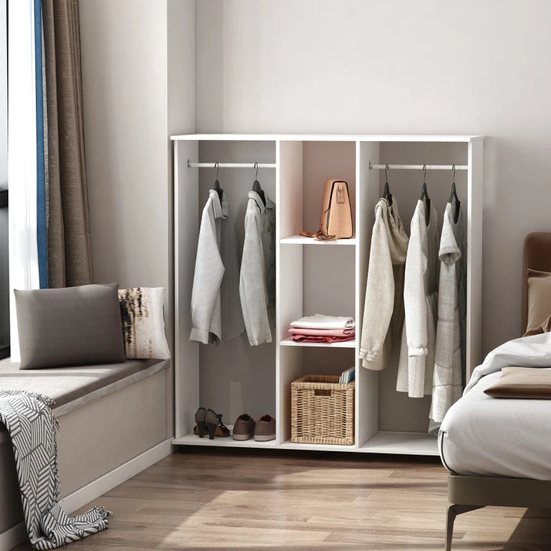 Double Mobile Wardrobe Organizer with 6 Wheels - White