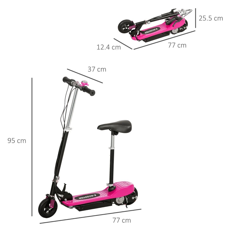 Pink Folding Electric Scooter with Warning Bell - 15km/h Speed, Ages 4-14