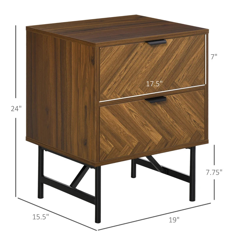 Brown 2-Drawer Side Cabinet Storage Table with Metal Handles