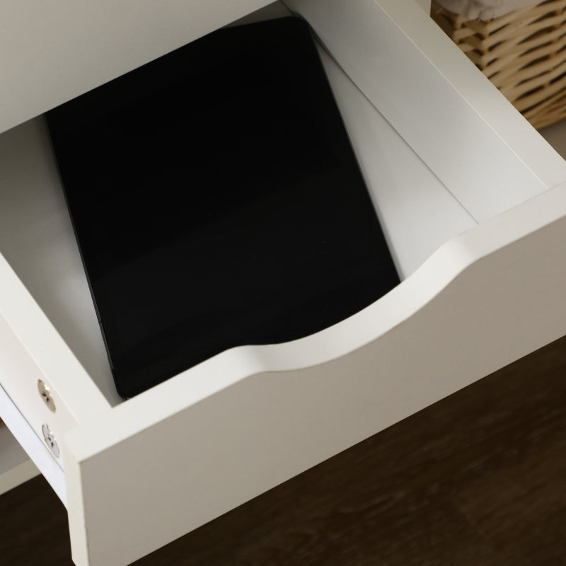 White L-Shaped Computer Desk with Drawers and Storage Compartments