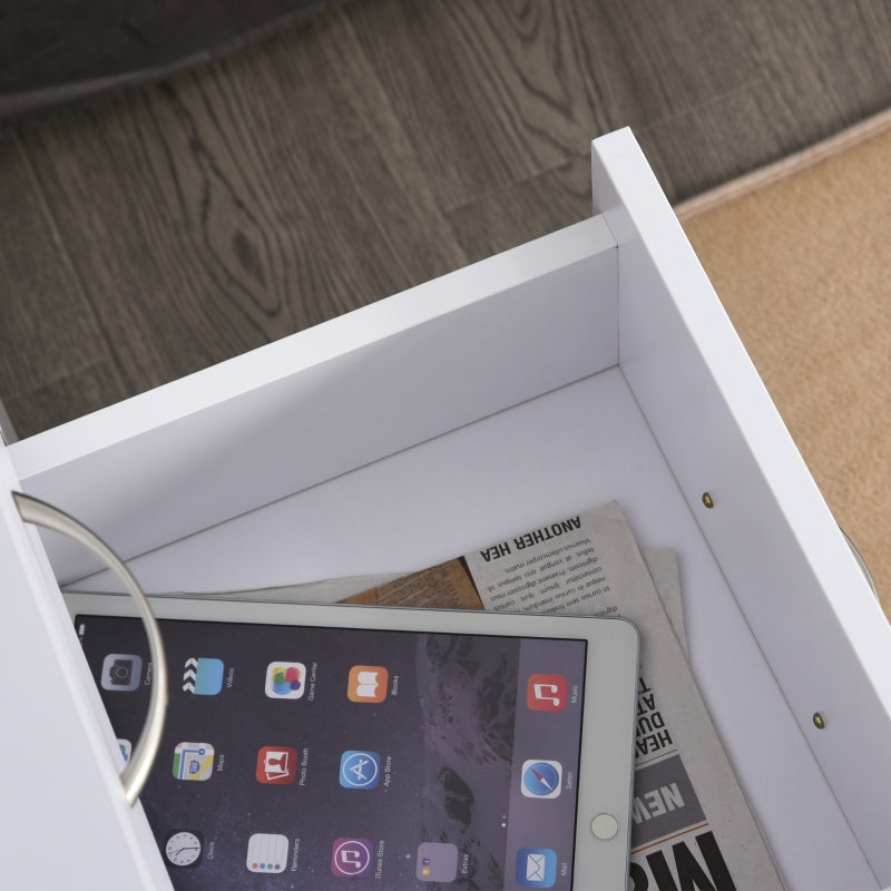 White 2-Drawer Bedside Nightstand with Elevated Base