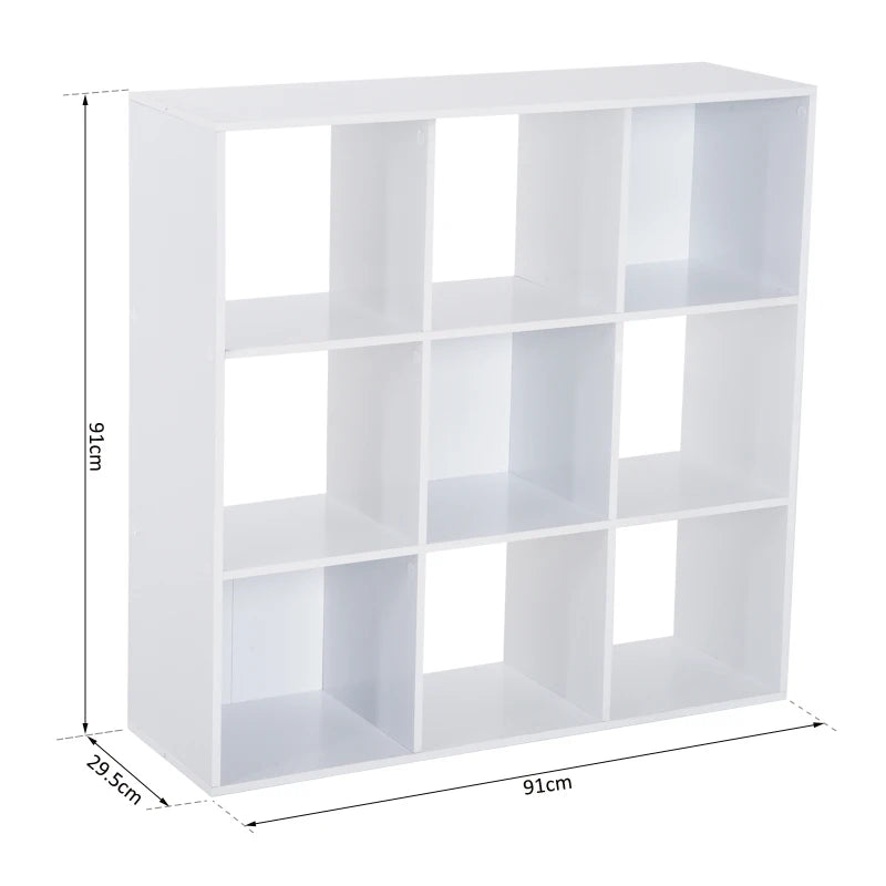 White Wooden 9 Cube Storage Unit with 3 Tier Bookcase Shelves