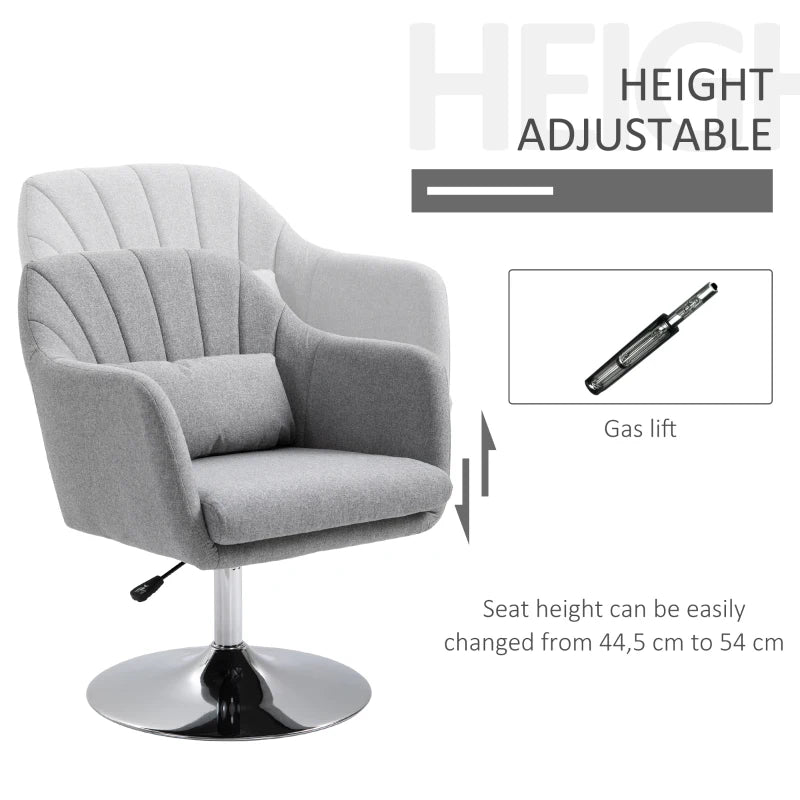 Swivel Accent Chair with Adjustable Height and Lumbar Support, Light Grey