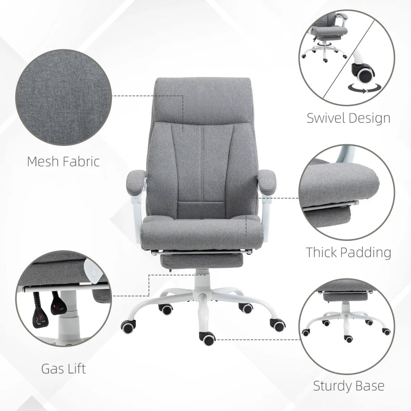 Grey Ergonomic Office Chair with Reclining Back and Footrest
