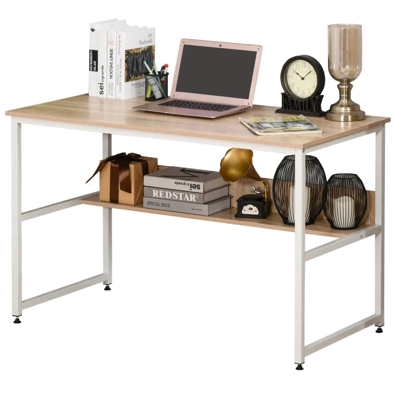 Oak Computer Desk with Storage Shelf, 120 x 60cm, Metal Frame