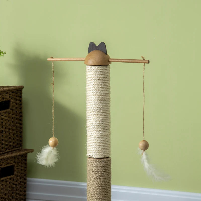 Cat Tree with Scratching Post and Toy Ball - Natural