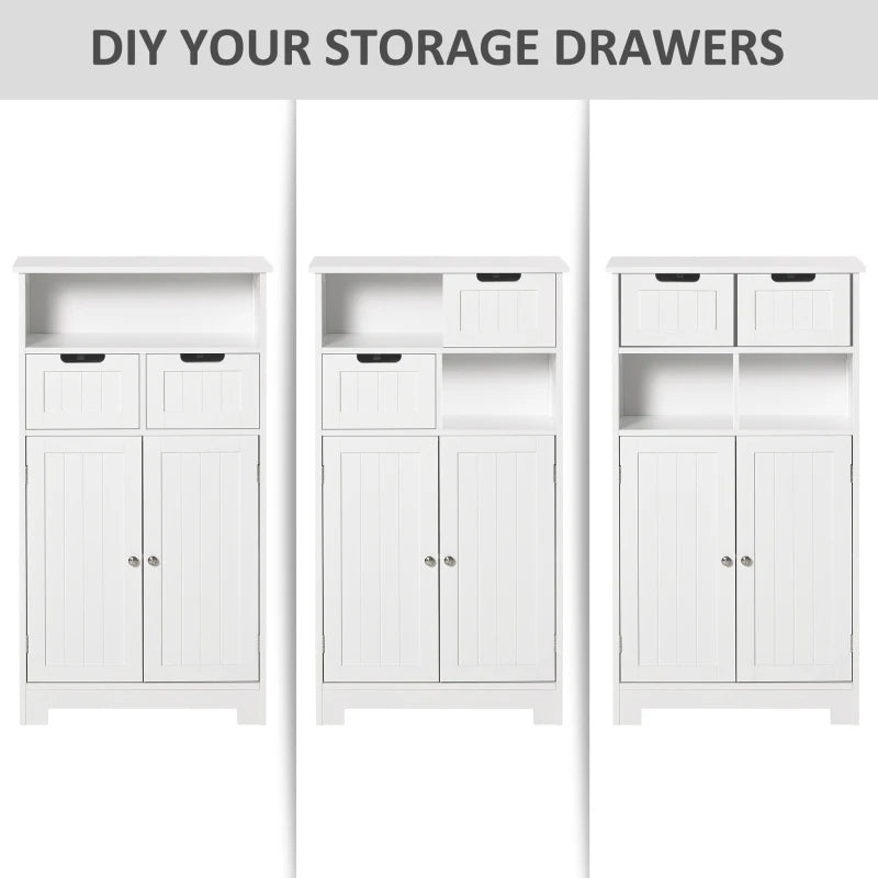 White Bathroom Storage Cabinet with Drawers & Shelf