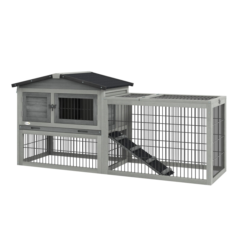 Grey Wooden Rabbit Hutch with Outdoor Run