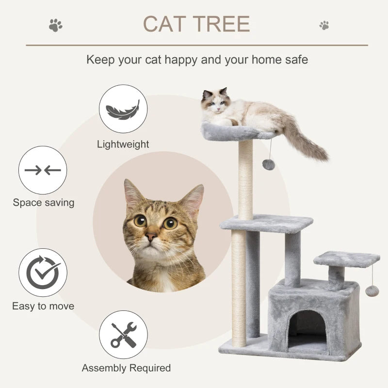 Cat Climbing Tower 114cm with Scratching Post & Toy - Light Grey