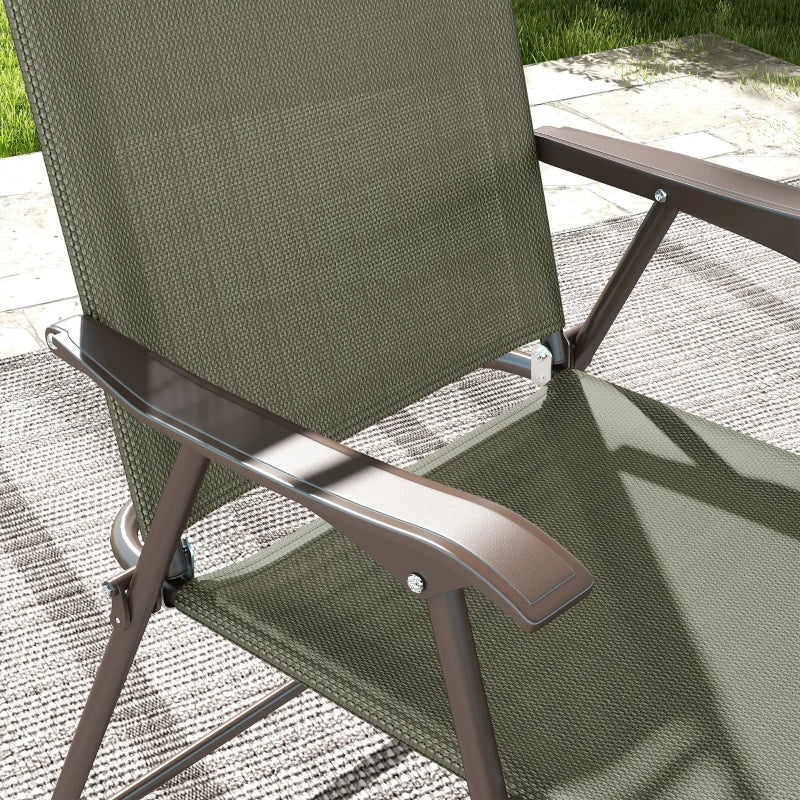 Dark Brown Folding Garden Chairs with Mesh Seats - Set of 2