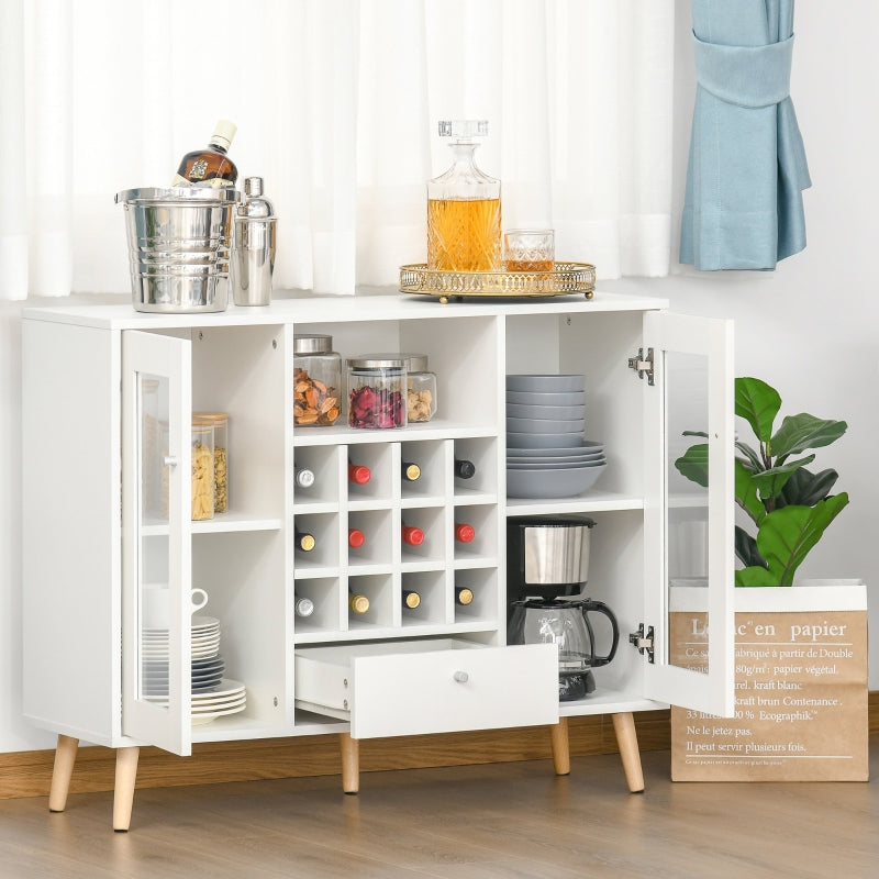 White Modern Glass Door Sideboard with Wine Rack