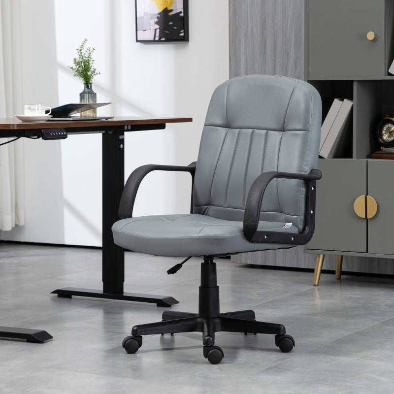 Grey Swivel Office Chair - PU Leather Desk Gaming Seater