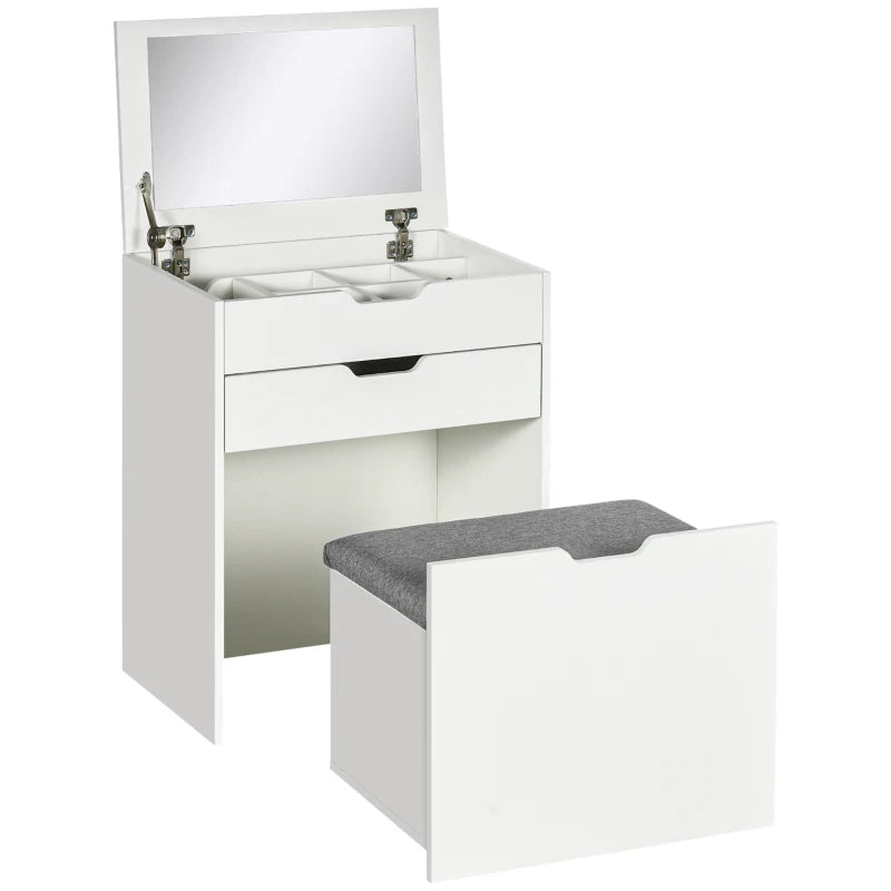 White Flip-up Mirror Dressing Table with Storage Stool