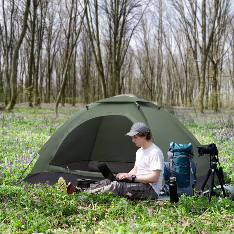 Camouflage 2-Person Camping Tent with Zipped Doors, Storage Pocket - Dark Green