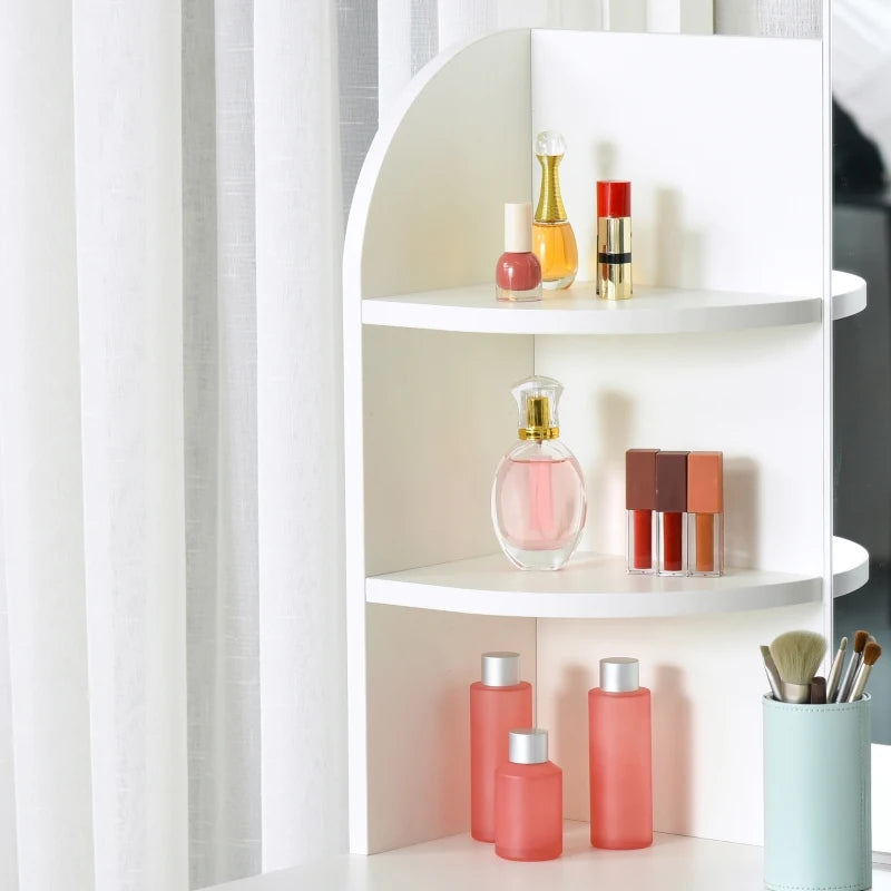 White Modern Dressing Table with Mirror and Storage