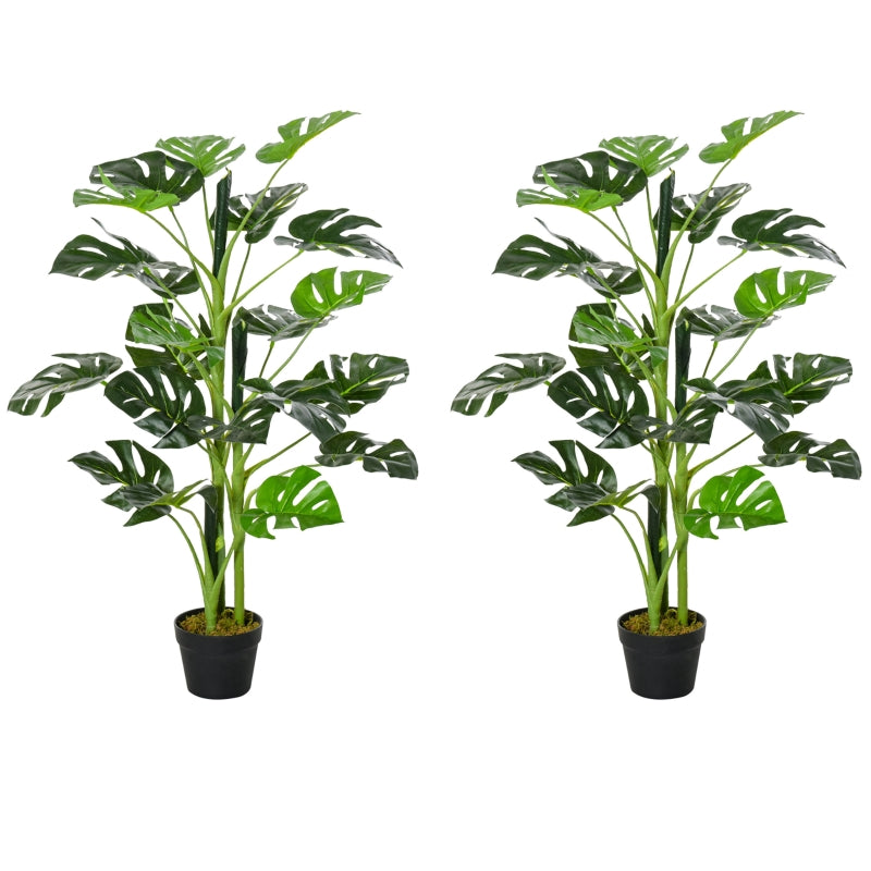 Green Artificial Monstera Tree Set, 100cm, 21 Leaves, Indoor/Outdoor Decor, Pack of 2