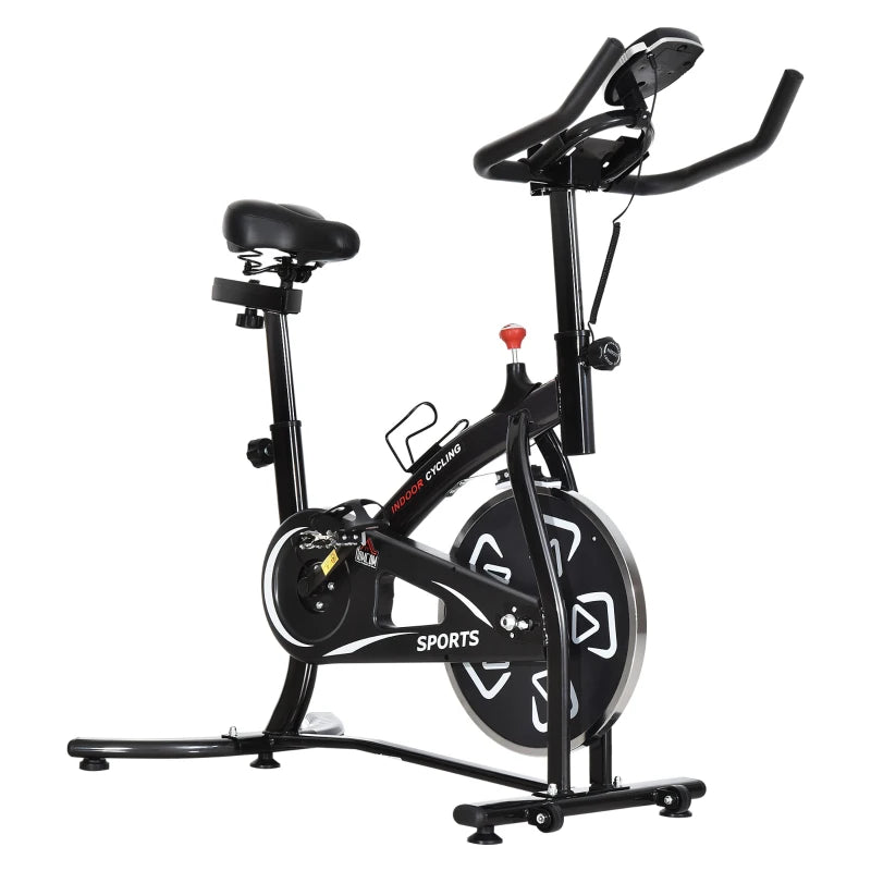 Black Indoor Exercise Bike with Adjustable Resistance and LCD Monitor