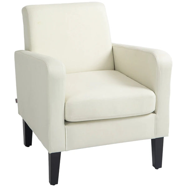 Modern Cream White Accent Chair with Rubber Wood Legs