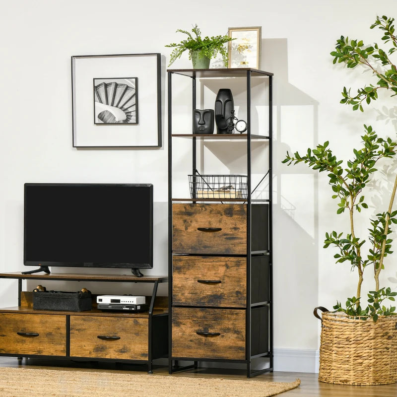 Rustic Brown Industrial Storage Cabinet with Shelves and Drawers