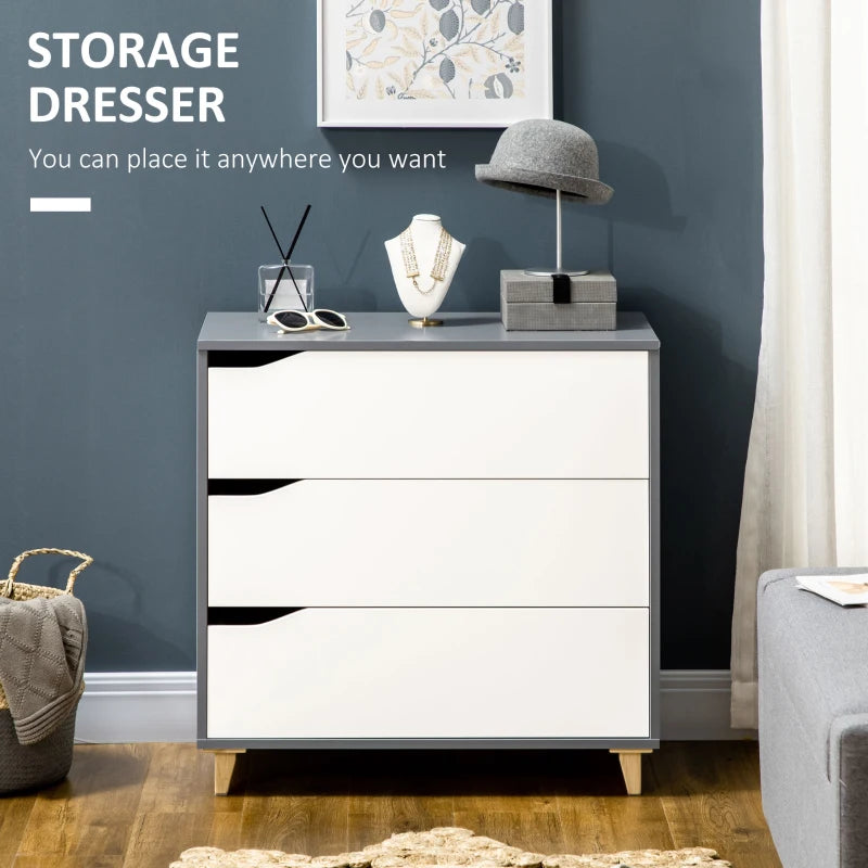 White 3-Drawer Storage Cabinet with Pine Wood Legs