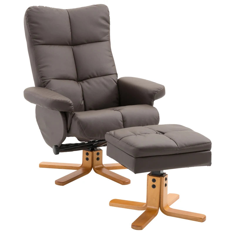 Brown Swivel Recliner Armchair with Ottoman and Storage Footstool