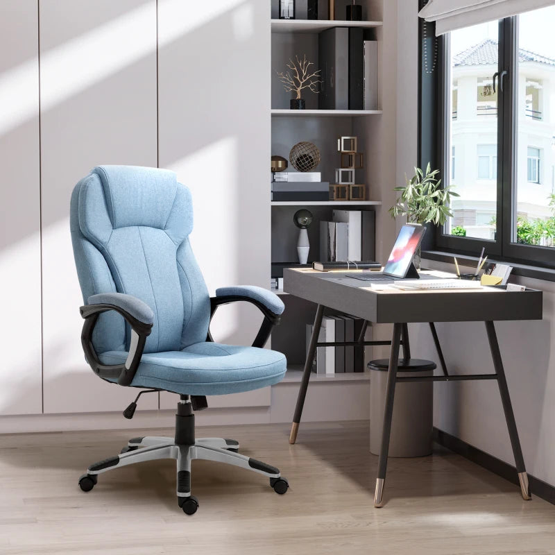 Blue Linen Fabric Office Chair with Adjustable Height and Swivel Wheels