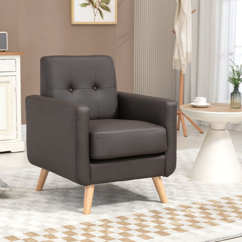 Brown Tufted PU Leather Accent Chair for Living Room, Bedroom, Home Office