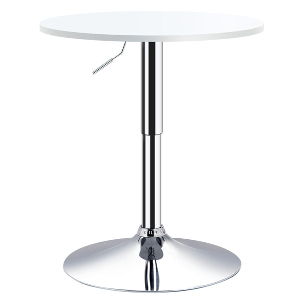 White Round Adjustable Height Bar Table - Swivel Top Metal Frame