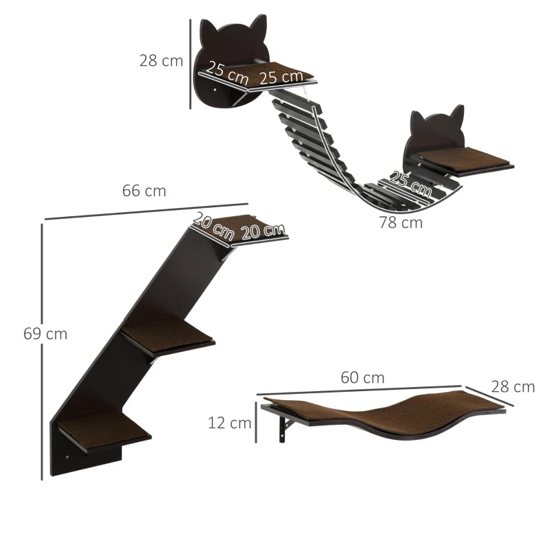 Cat Climbing Wall Shelves Set, Coffee Brown