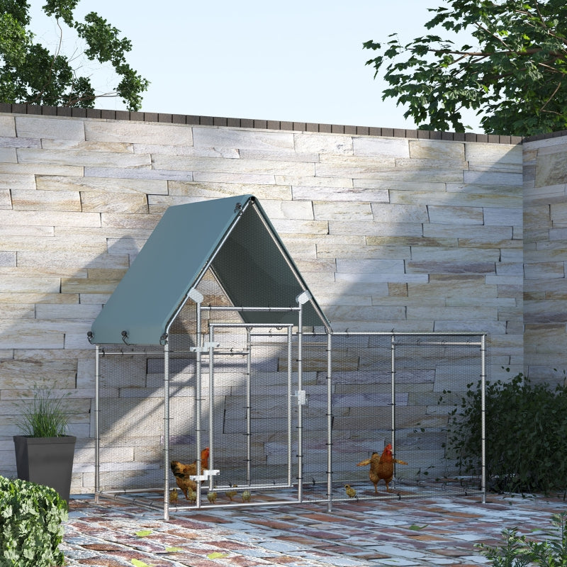 Galvanized Metal Chicken Run with Water-Resistant Cover, Large Outdoor Enclosure for 4-6 Chickens - 200 x 105 x 172cm