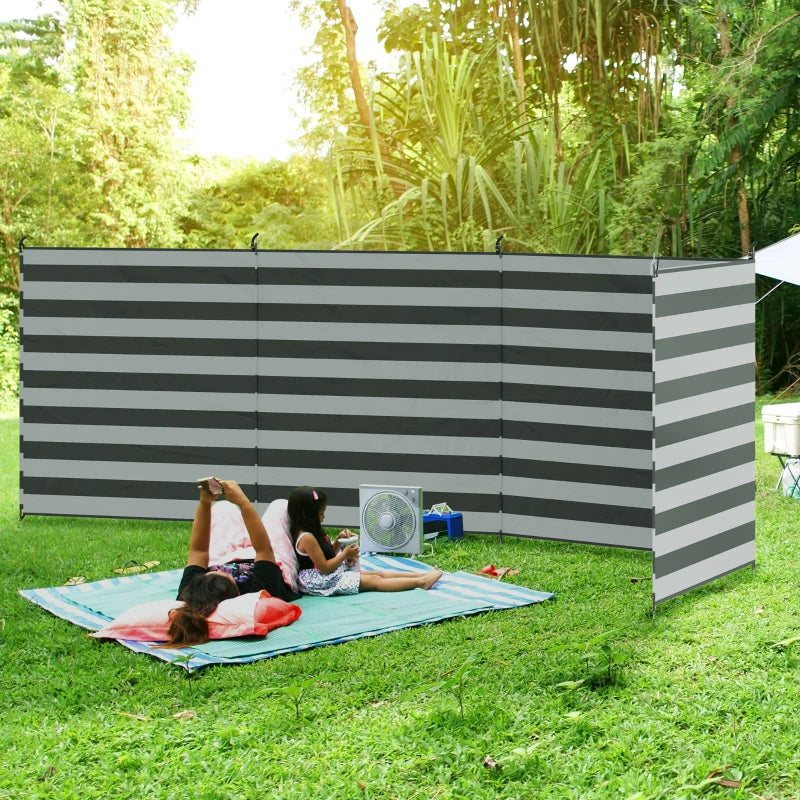 Portable Grey & White Camping Windbreak with Carry Bag - 540cm x 150cm