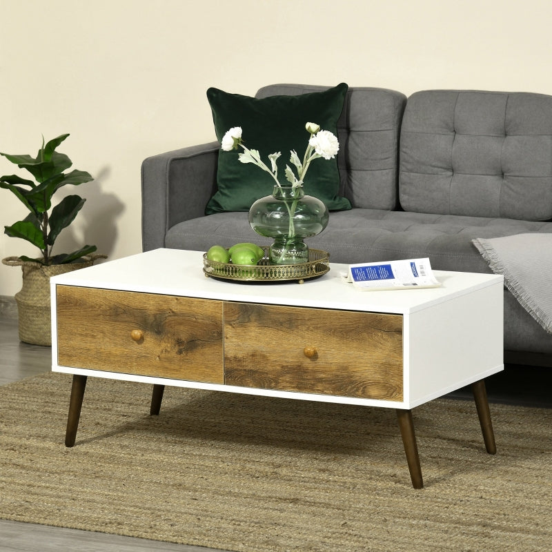 Modern Natural Wood Coffee Table with 4 Storage Drawers