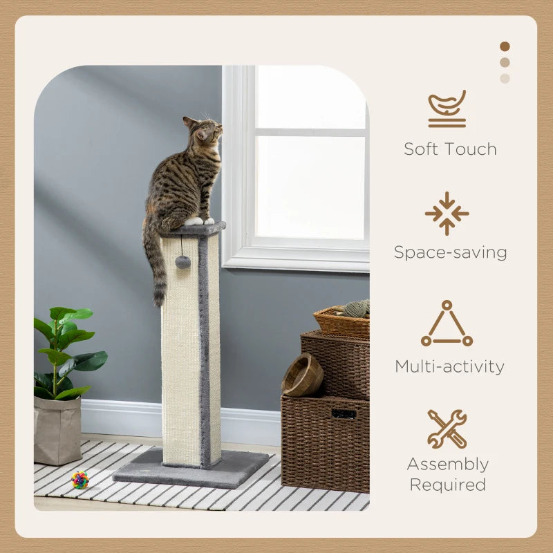 Grey 81cm Vertical Cat Scratcher with Sisal Rope and Plush Ball