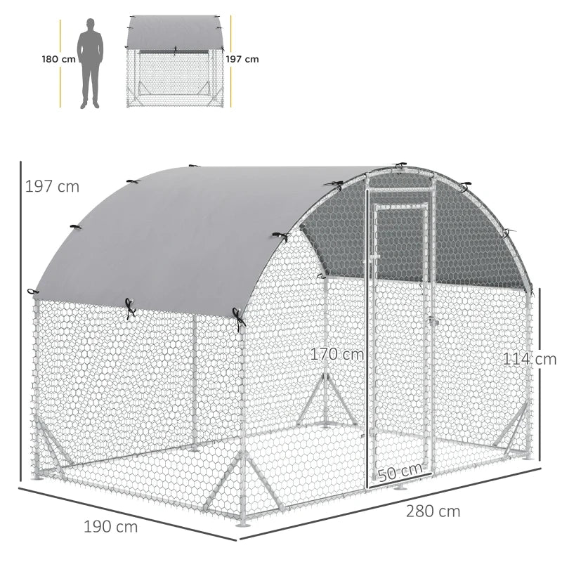 Galvanised Chicken Run with Water-Resistant Cover, 2.8 x 1.9 x 2m