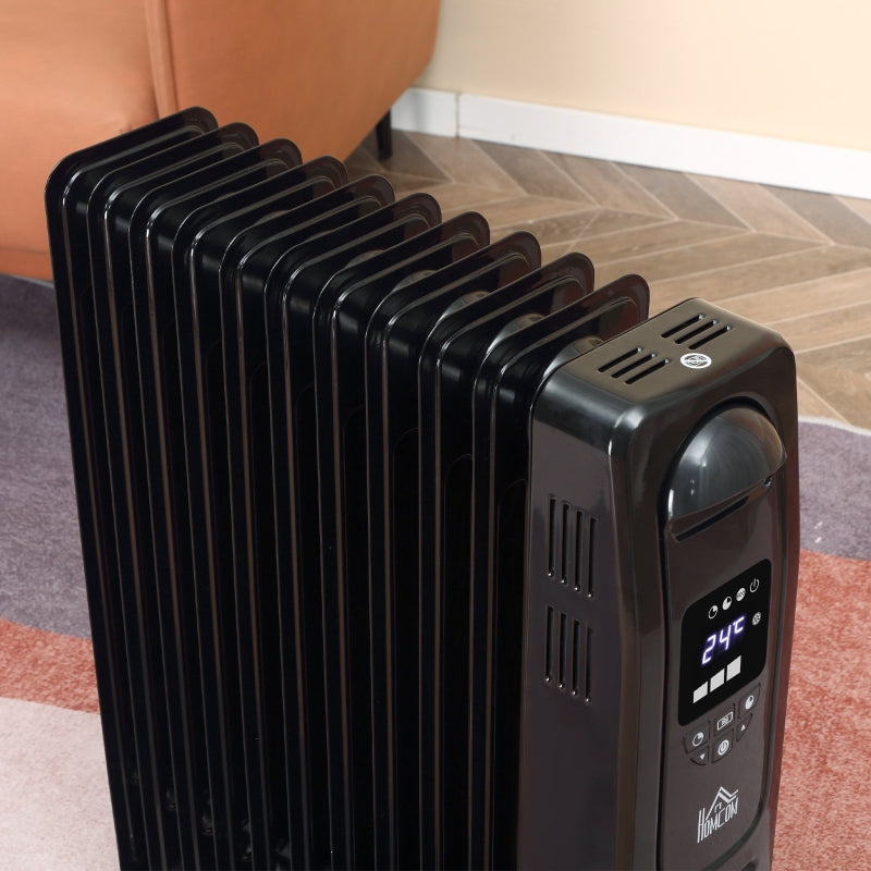 Black 2000W Digital Oil Filled Radiator with Timer & Remote Control