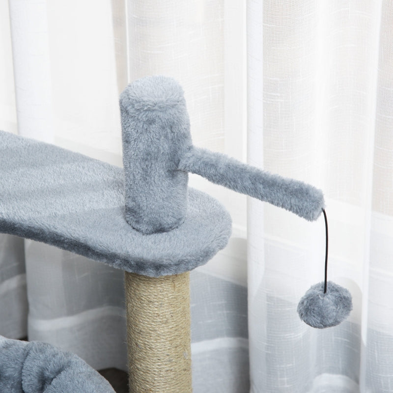 Grey Cat Tree Tower with Scratching Posts and Plush Perches