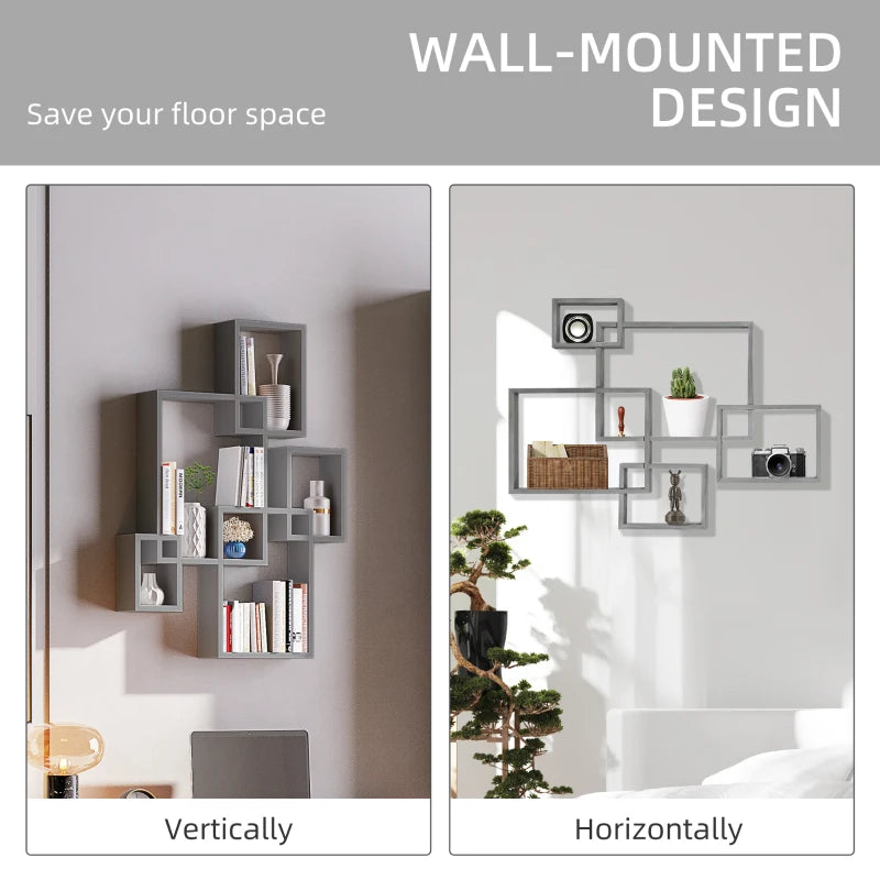 Grey Interlocking Cube Wall Shelves - Display Shelf for Living Room, Bedroom