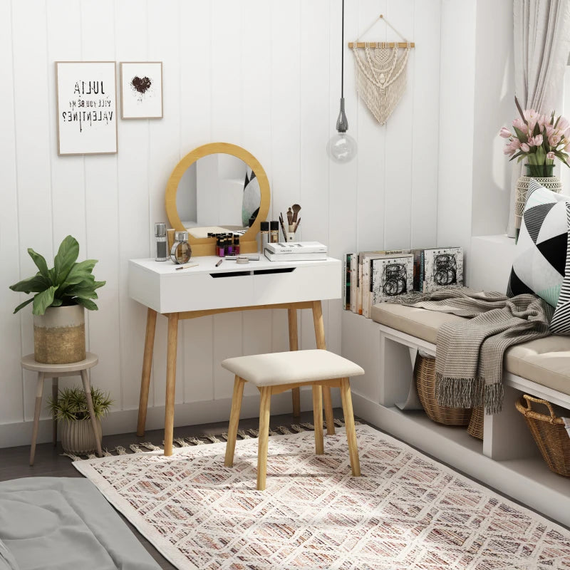 Modern Brown Dressing Table Set with Mirror & Stool