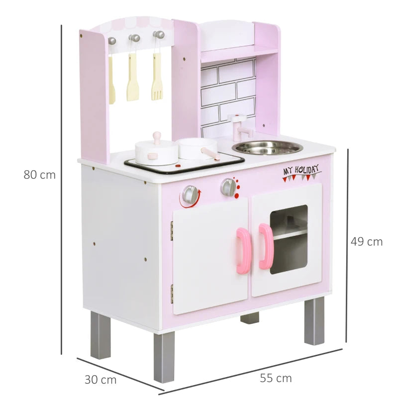 Kids Pink Pretend Kitchen Playset with Cooking Accessories